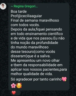 Depoimento 6 de participante do Congresso Brasileiro de Saliva